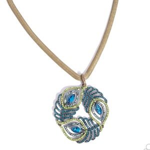 Elegant Blue and Green Peacock Brass Chain Necklace